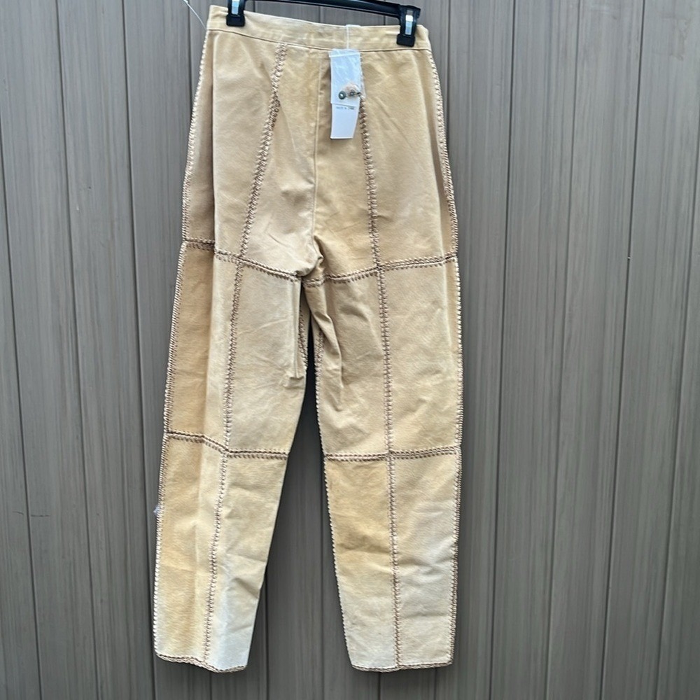 S.M.H. Vintage Dead Stock Tan Suede Crochet Patchwork Pants Boho Coachella sz 10 - Picture 6 of 12